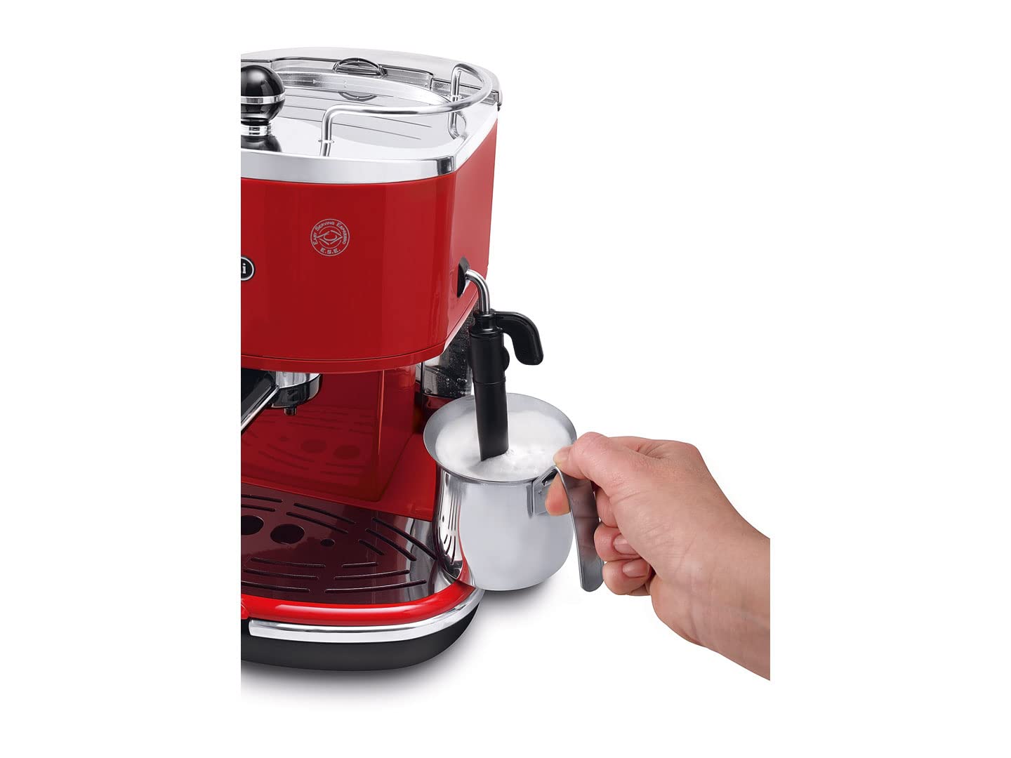 NuvoCafe Icona Macchina da Caffè Espresso Manuale, Caffè in Polvere o in Cialde, Rouge