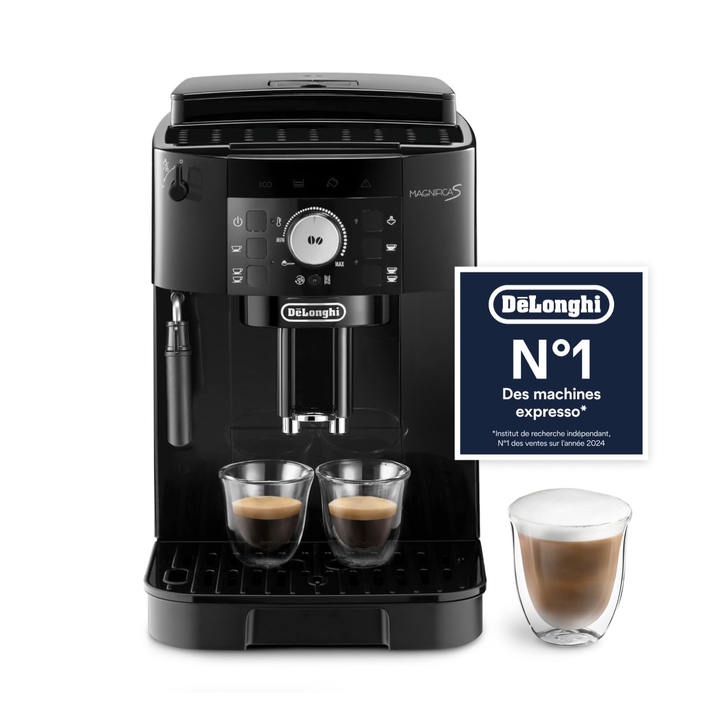 NuvoCafe Magnifica S - Perfetto Machine à Café Automatique avec Mousseur à Lait Manuel, Noir