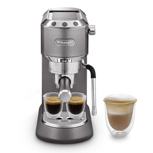 NuvoCafe Dedica Arte Machine à expresso avec buse MyLatterArt en mousse de lait, design compact, 15 cm de large, réservoir d'eau de 1 litre, Gris