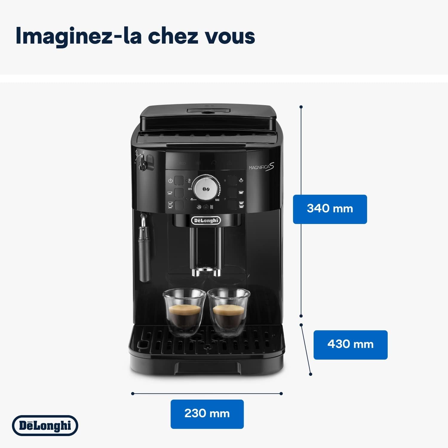NuvoCafe Magnifica S - Perfetto Machine à Café Automatique avec Mousseur à Lait Manuel, Noir