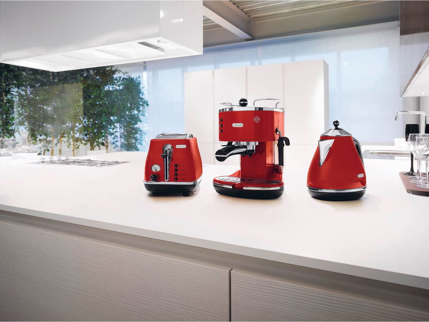 NuvoCafe Icona Macchina da Caffè Espresso Manuale, Caffè in Polvere o in Cialde, Rouge