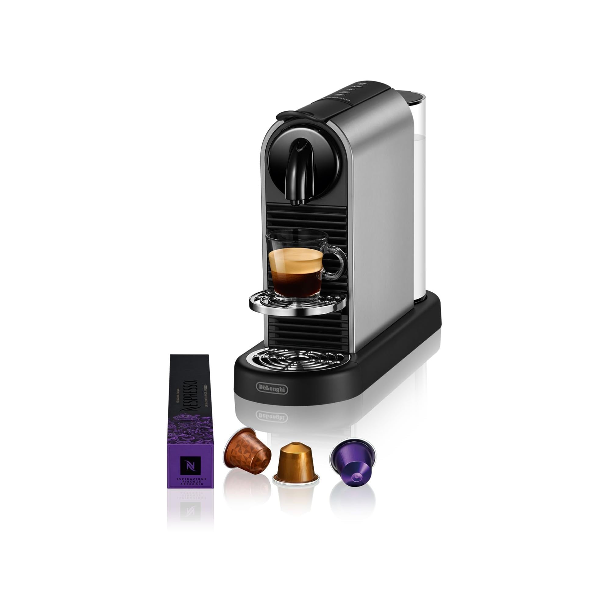 NuvoCafe Machine à Café Citiz Argent, 19 Bars + Kit de Bienvenue, Design Moderne, Expresso, Lungo et Americano, Arrêt Automatique,