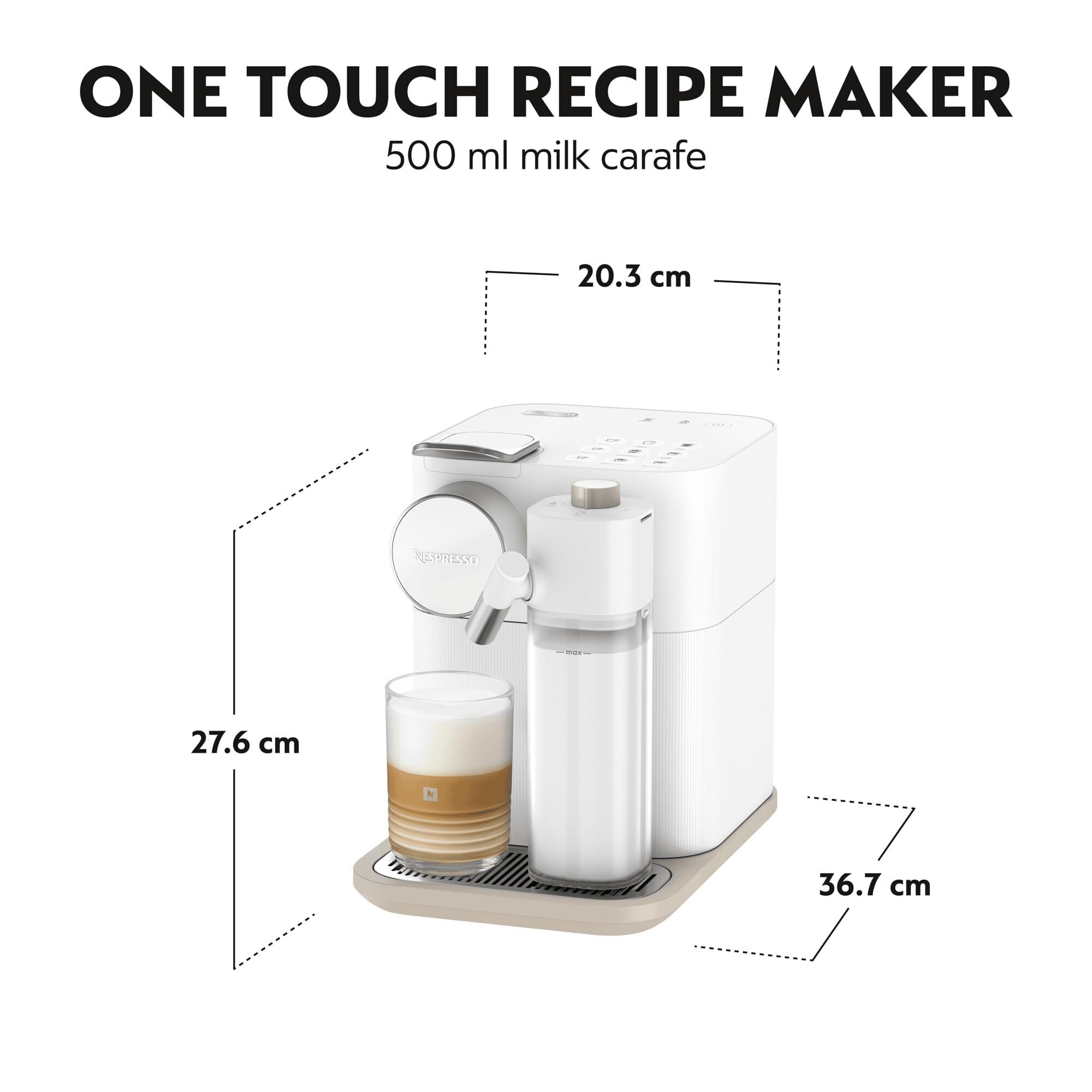NuvoCafe Machine à café Gran Lattissima Blanche, 19 Bars + Kit de Bienvenue, Design Compact, Expresso, Lungo et Recettes Lactées, Arrêt Automatique, Blanc