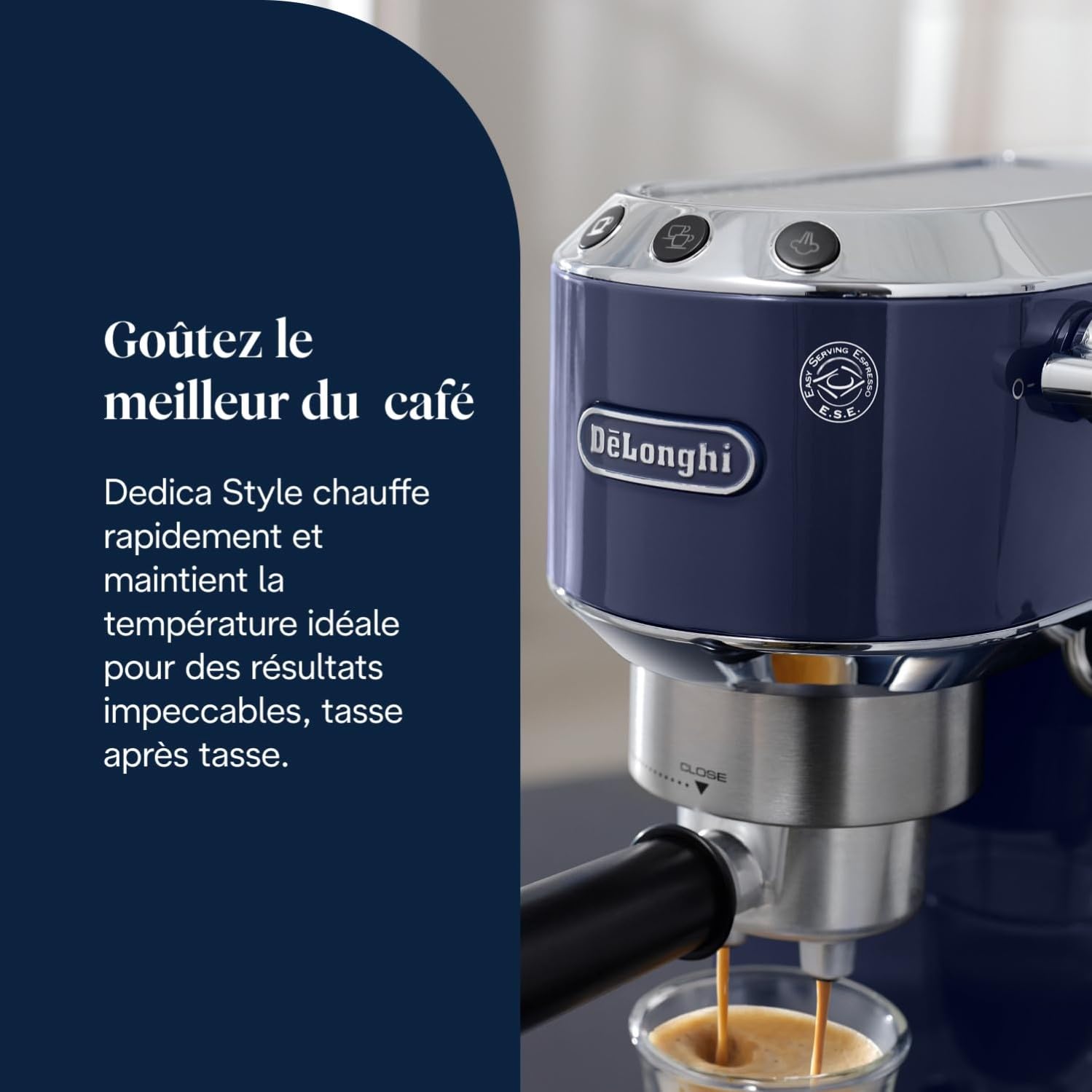 NuvoCafe Dedica Style - Perfetto Machine à Expresso Compacte, Mousseur de Lait Manuel pour Expresso et Cappuccino, Bleu