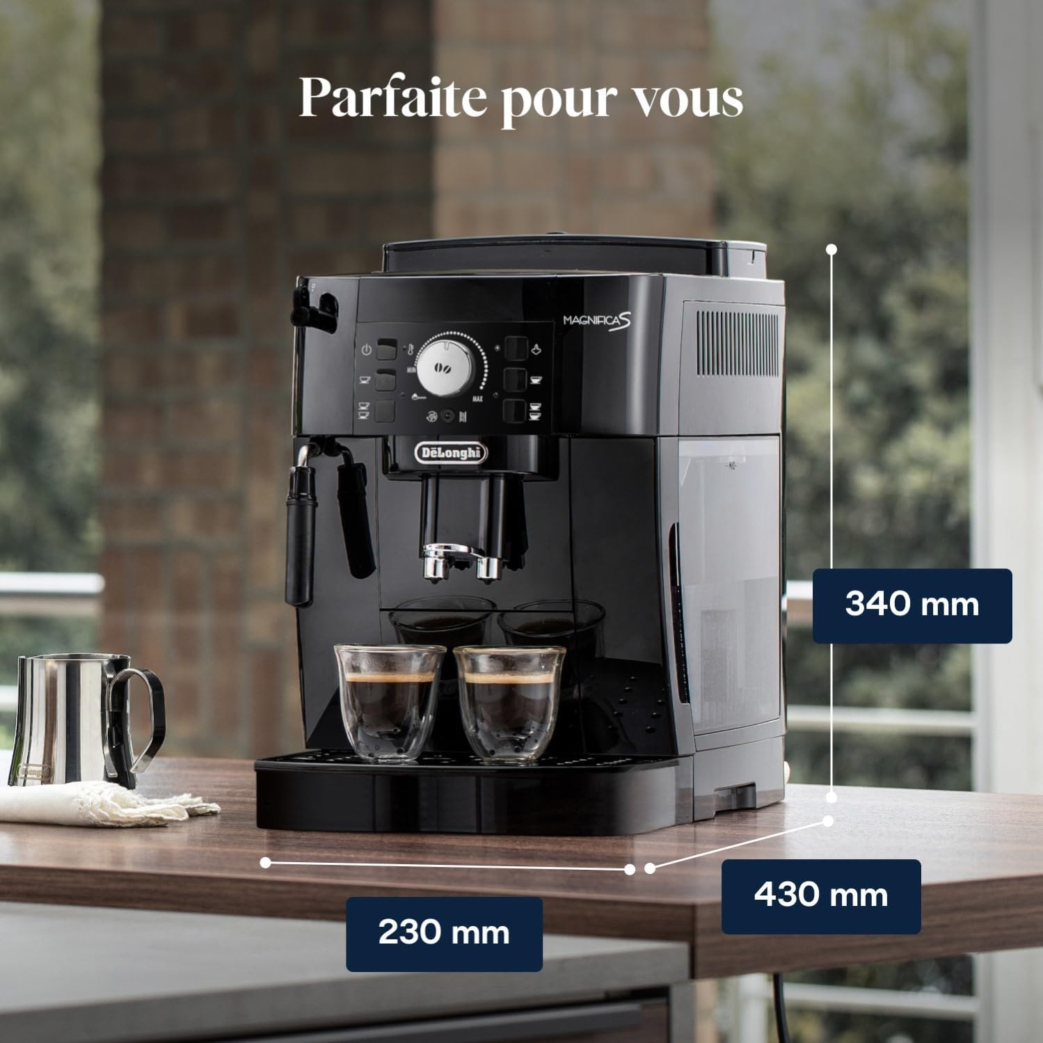 NuvoCafe Magnifica S - Perfetto Machine à Café Automatique avec Mousseur à Lait Manuel, Noir