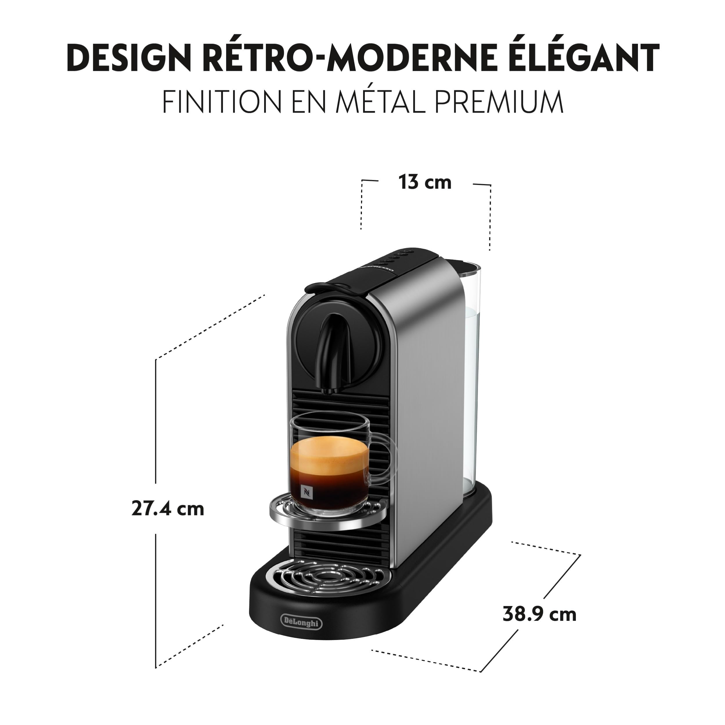 NuvoCafe Machine à Café Citiz Argent, 19 Bars + Kit de Bienvenue, Design Moderne, Expresso, Lungo et Americano, Arrêt Automatique,