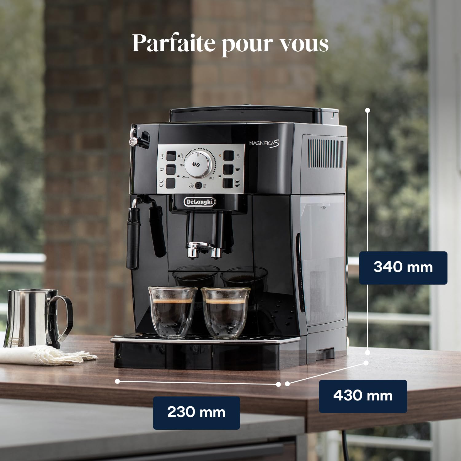 NuvoCafe Magnifica S - Perfetto Machine à Café Automatique avec Mousseur à Lait Manuel, Noir